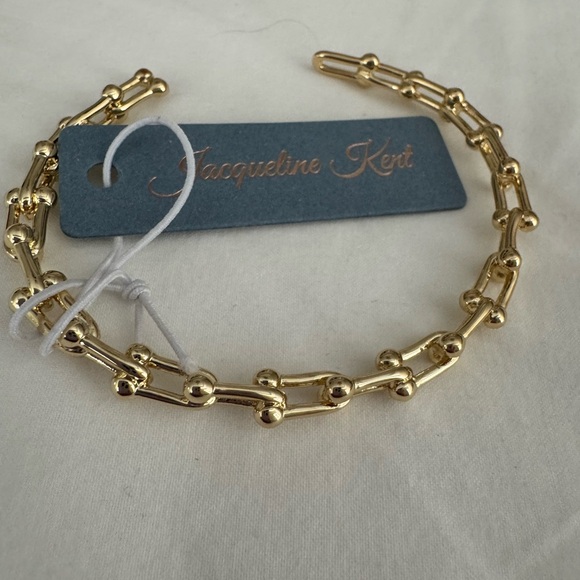 Jacqueline Kent Jewelry - Gold Link Bead Bracelet/ new! Slide on - Dainty